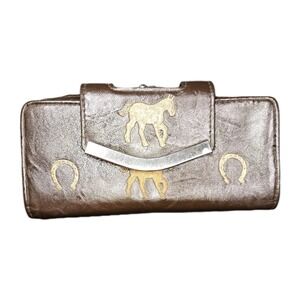 Vintage Braciano Brown Leather Horse Wallet Equestrian Horses Western